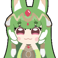 a cartoon of a girl with green hair and a red jewel on her head