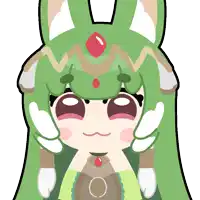 a cartoon of a girl with green hair and a red jewel on her head