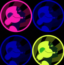 four different colored circles with a silhouette of a person with a headset on