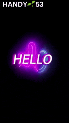 a neon sign that says hello in white on a black background
