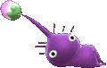 a purple worm with a long tail and a green flower on its head .