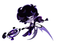 a pixel art drawing of a person with purple hair holding a sword