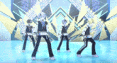 a group of anime characters are dancing together on a stage .