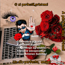 a cartoon of a man holding a rose with the words i love you on his hand