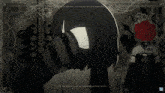 a black and white anime character with the words in the mirror you see the darkest side of you on the bottom right