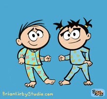 a cartoon drawing of a boy and a girl giving each other a fist bump