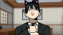 a cartoon of a man in a suit with cat ears