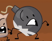 a cartoon drawing of a bomb and a paper bag