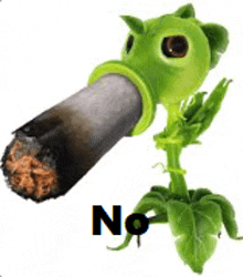a plants vs zombies plant with a cigarette sticking out of it .