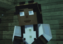 a close up of a minecraft character with a white shirt and suspenders