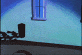 a cartoon character is sitting on top of a cannon in front of a building