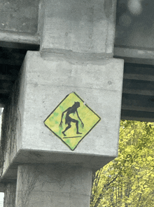 a yellow sign with a silhouette of a person on a skateboard