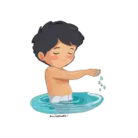 a cartoon of a boy in a diaper playing in the water by miradoodles