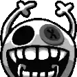 a pixel art illustration of a skull with a cross on it 's eye .
