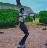 a girl in a video game is standing on one leg