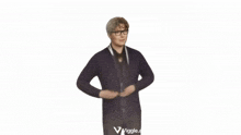 a close up of a person 's face with glasses and a viggle.ai logo