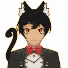 a drawing of a cat boy with a clock on his chest