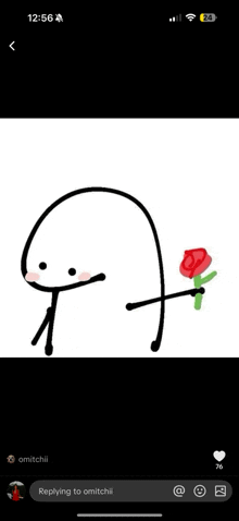 a drawing of a stick figure holding a rose with a person replying to it .