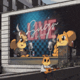 a billboard with a bull and a squirrel on it that says ' sugar space ' on it