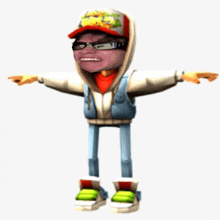 a cartoon character is wearing a hat that says subway on it