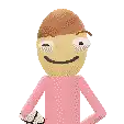 a pixel art drawing of a man with a beard wearing a pink shirt and hat .