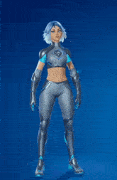a woman in a futuristic outfit is surrounded by ice and bubbles