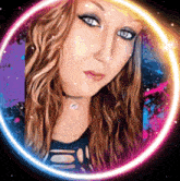 a painting of a woman 's face with a glowing circle around her