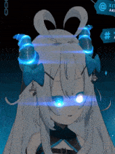a close up of a girl with horns and a bow on her head