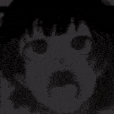 a black and white drawing of a girl with her tongue out .