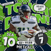 ari metcalf is number 7 for the seahawks and is running with a football