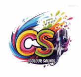 a logo for cs colour sound with a microphone