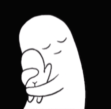 a black and white drawing of a cartoon character hugging another character .