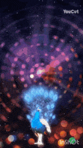 a peacock with a purple background and the words you cut inshot below it