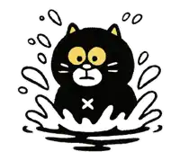 a black cat is standing in the water with its mouth open and arms outstretched .