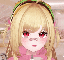 a close up of a girl with a fake nose