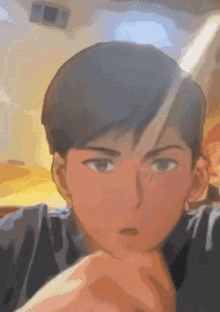 a close up of a person 's face with the sun shining through it