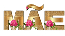 the word mae is written in gold letters with pink roses