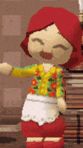 a pixel art of a girl with red hair wearing a floral shirt