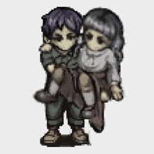a pixel art of a man carrying another man on his back