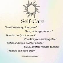 a poster with a sun and the words self care on it