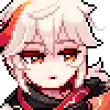 a pixel art of a girl with white hair and red eyes