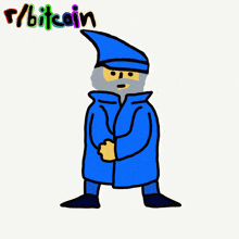 a cartoon drawing of a wizard holding a blue cloth that says gym