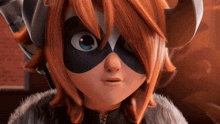 a close up of a cartoon character with red hair