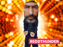 a cartoon of a man with a big head and the name reddthunder below him