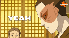 a cartoon of a man with the word yeah written in white