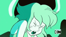 a cartoon character with green hair and the word cn on the bottom right