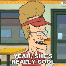 a cartoon character says " yeah she 's really cool " in a fast food restaurant