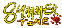 a sign that says summer time with a sun behind it
