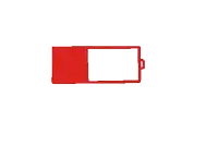 a red battery with a white rectangle in the middle is shown on a white background .