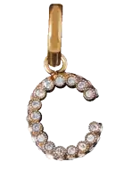 a pendant in the shape of the letter c with diamonds around it